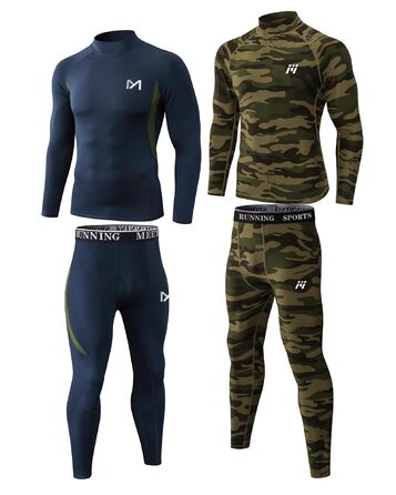 Термобілизна MEETYOO, 2 шт., чоловіча, термобілизна, лижна та функціональна, дихаюча, відводить піт, ідеально підходить для зими та спорту, 2 шт. - синій камуфляжний візерунок, розмір L