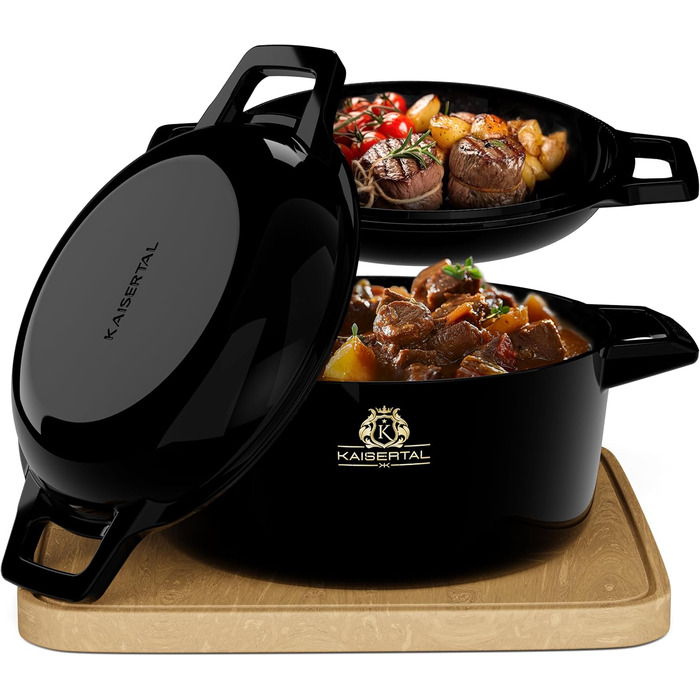 Чавунна каструля KAISERTAL - емальована каструля 26 см з кришкою 4,8 л та чавунна каструля 1,8 л - чавунна жаровня з кришкою індук