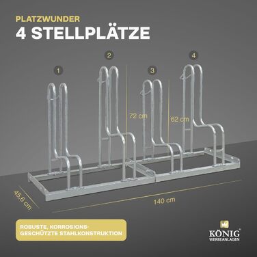 Високоякісна стійка для велосипеда parker 4054 Безпечна, надійна стійка для велосипеда гірський велосипед та електровелосипед односторонній, 4 велосипеди Оцинкована сталь, стійка до атмосферних впливів Компактне високе та низьке положення