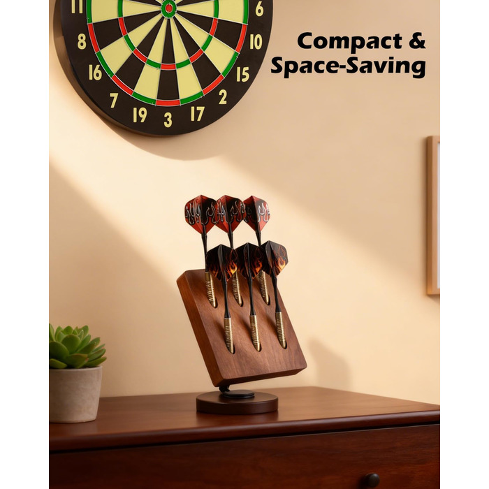 Обертовий дерев&39яний тримач для дротиків настільна підставка для зберігання 6 сталевих та м&39яких дротиків, кишеня-органайзер з нековзною основою для ігрової кімнати, бару, офісу (коричневий)