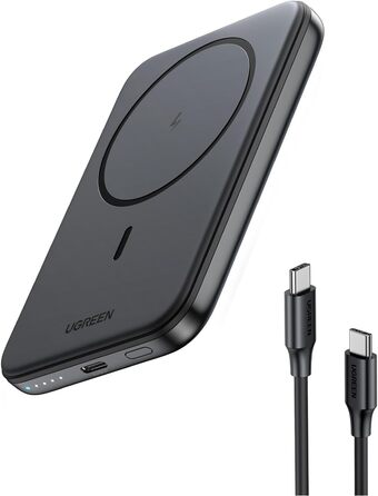 З функцією швидкої зарядки USB-C, бездротовий зовнішній акумулятор, магнітний, сумісний з iPhone 16 Pro Max/16 Pro/16/15-12 (чорний), 5000mAh Magnetic Power Bank Small