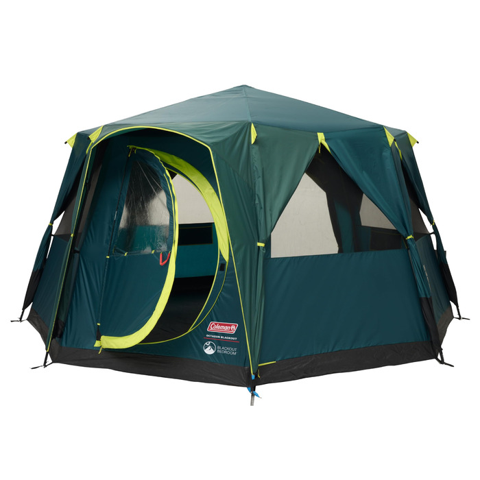 Восьмикутник Coleman з великими вікнами, панорамний огляд на 360, стабільна конструкція зі сталевих стовпів, повністю інтегроване підлогове покриття, просте встановлення, 100 водонепроникний, зелений/затемнюючий, одинарний