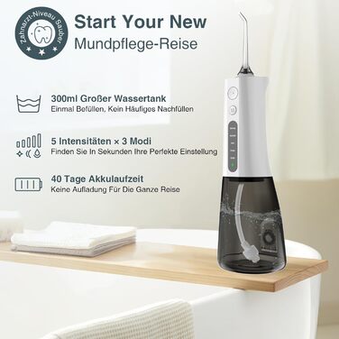 Бездротовий іригатор для порожнини рота SURFOU Munddusche електричний очищувач зубів, водяний флоссер для міжзубних проміжків, електрична зубна нитка. Білий колір, модель 209