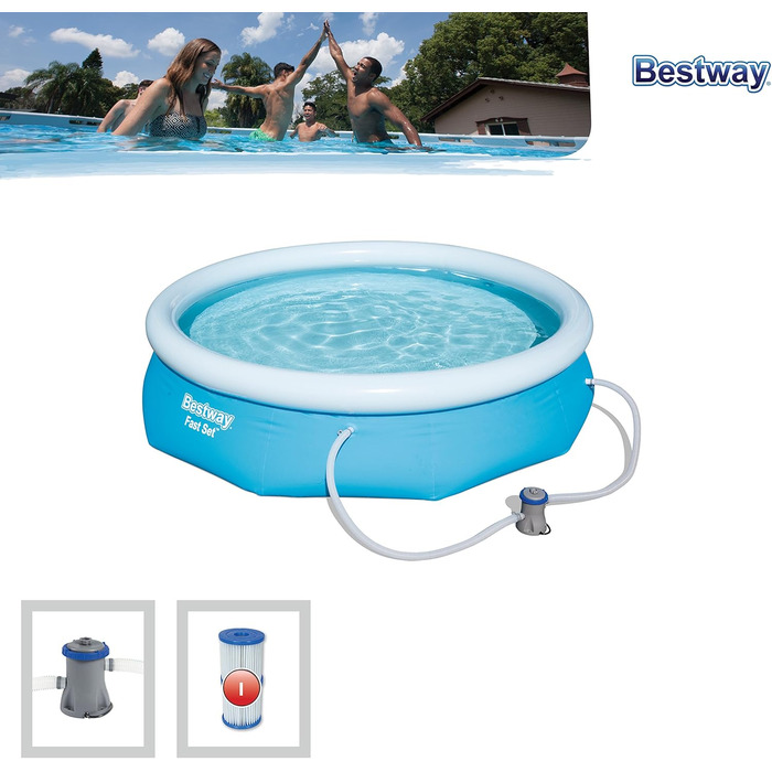 Басейн Bestway Fast Set з фільтруючим насосом, 305 x 76 см, синій 305x76 см Синій Одинарний