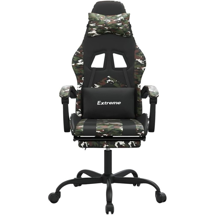 Геймерське крісло з підставкою для ніг, обертове, чорний камуфляж, штучна шкіра, регульована спинка, висота, функція повороту на 360 градусів, ергономічне, зручне, міцний матеріал, USB-порт, 36,5 x 42 см (Ш x Г), зелений колір