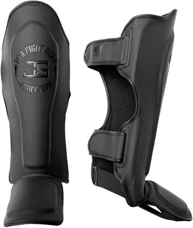 Щитки для гомілок JOYAGEAR для кікбоксингу - Дитячі - Чорні - Розмір L - Захист гомілок для спарингу в бойових мистецтвах - Захист ніг Щитки для гомілок для кікбоксингу - Виготовлені вручну з мікрофібри, металу та шкіри