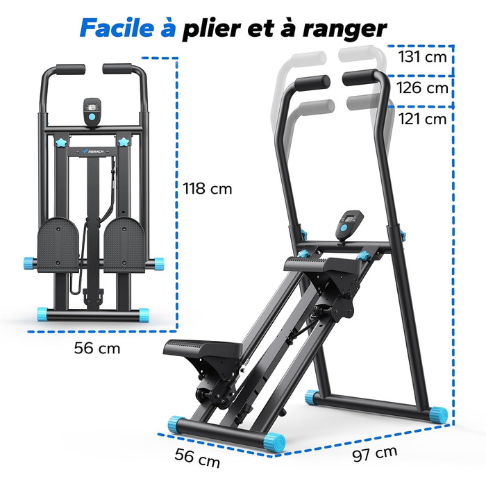 Степер для сходів MERACH 2025 Pro, Stairmaster для дому з регульованими 3 рівнями опору, складний кардіо-степер Stairmaster з регульованими ручками для фітнес-обладнання для домашнього офісу, чорний
