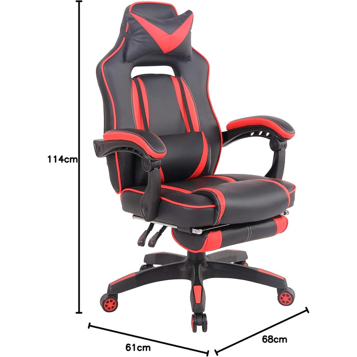 Ігрове офісне крісло CLP з підігрівом та оббивкою зі штучної шкіри Ігрове крісло з підставкою для ніг Регульована висота Комп&39ютерне крісло з підлокітниками, колір чорний/червоний