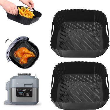 Силіконовий піддон для фритюрниці, аксесуари для фритюрниці, квадратний піддон для фритюрниці, багаторазовий кошик/лоток для фритюрниці Cosori 4.7 л - 5.5 л, башта, фритюрниця або духовка Tefal (2 шт. и/чорний)
