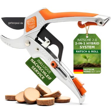 Садові ножиці Ratchet 2.0 з заточкою, включаючи послугу заточування, гібридна тріскачка з ковадлом, з високоякісним лезом SK5, професійні садові інструменти секатор для гілок, ножиці для троянд, ножиці для рослин, ножиці для квітів