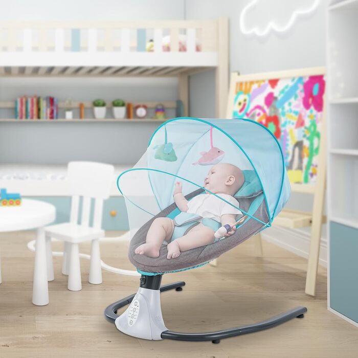 Електричні дитячі гойдалки Baby Bouncer з 4 амплітудами вібрації Функція синхронізації MP3-плеєр Дитяче крісло-гойдалка для немовлят віком від 1 до 12 місяців (синій)