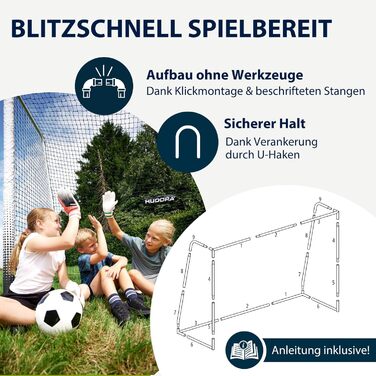 Футбольні ворота HUDORA Pro Tect Advanced Вуличні футбольні ворота з сіткою та всепогодним чохлом для дітей/дорослих Легке складання в саду Стінка воріт із застібками-блискавками та липучками, білі, 180 x 120 см