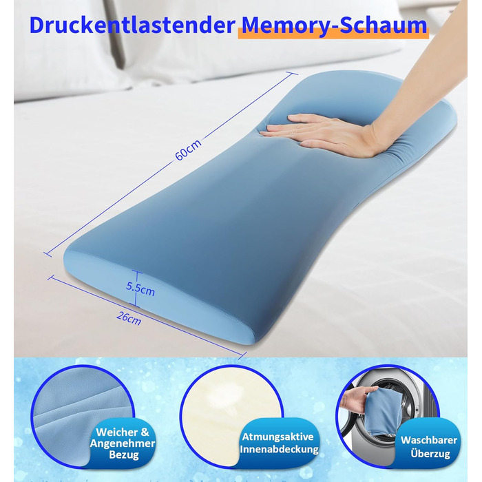 Ортопедична подушка для поперекової підтримки, ергономічна спинка та поперекова підтримка з піни з ефектом пам&39яті для ліжка та дивана розвантаження попереку охолоджувальна, знімна, чохол можна прати, синій