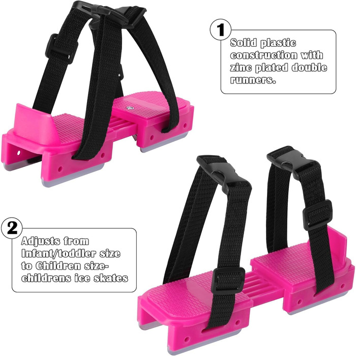 Пара регульованих ковзанів для малюків - подвійні ковзани з ремінцем для кріплення, взуття для катання на ковзанах для малюків, початківців, дітей, юніорів, рожеві, 1