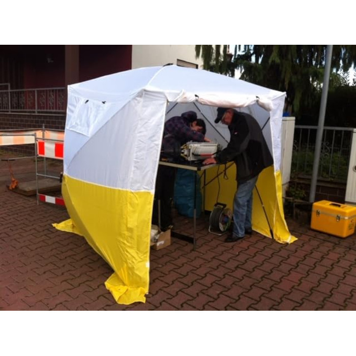 Монтажний намет, намет для будівельного майданчика, розміри 1,90 x 1,90 x 2,00 м, водонепроникний, стійкий до атмосферних впливів, швидкозбиральний, виготовлений з поліестеру, зелено-білий, для використання на вулиці та роботи, від німецького виробника з 