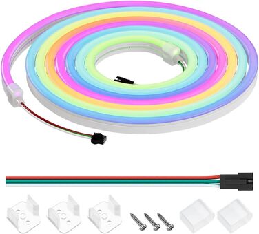 Зі світлодіодною стрічкою WS2811 IC 3M 108LEDs/M, гнучка неонова світлодіодна стрічка DC24V IP67 водонепроникна світлодіодна стрічка з роз'ємами, неонова світлодіодна стрічка з можливістю затемнення для вітальні, спальні, оздоблення стін 24V 3M 108LEDs/M 