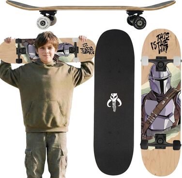 Скейтборд для підлітків, 79 см, нековзка дека, великий, до 100 кг, ЗОРЯНІ ВІЙНИ Мандалорець