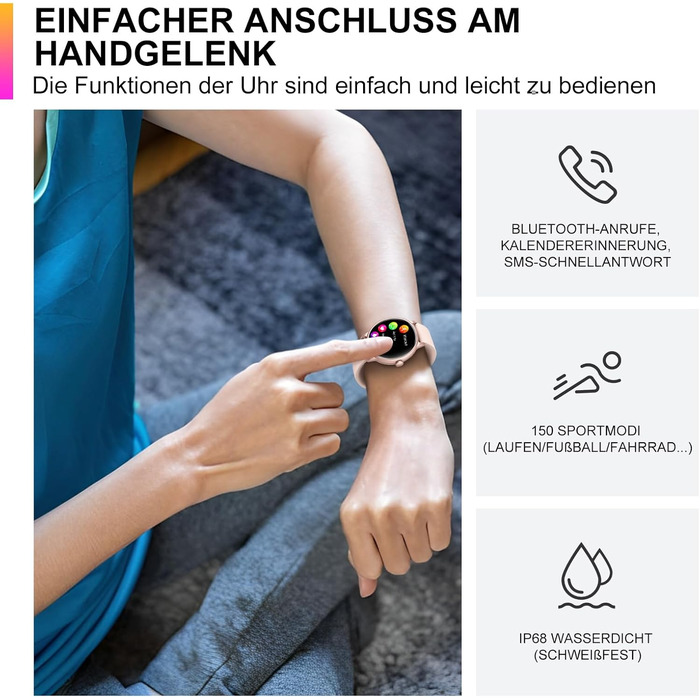 Розумний годинник для жінок та чоловіків, 1,43-дюймовий AMOLED-дисплей, Bluetooth-дзвінки, фітнес-трекер із монітором серцевого ритму та сну, водонепроникний фітнес-годинник IP68 для Android та iOS, рожевий