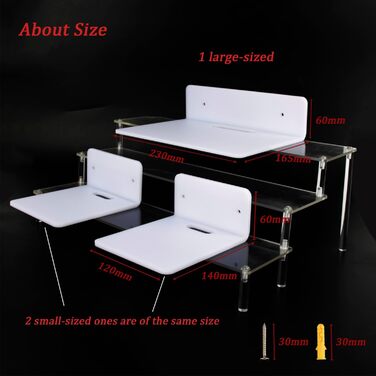 Набір невеликих акрилових полиць, 3 шт., білі плаваючі полиці, міні-настінні полиці з шурупами. Розміри 1412 см та 2316,5 см.