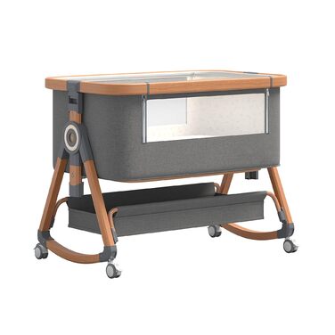 Дитяче ліжечко/дорожнє ліжечко GLOKID 3-в-1, дитячі ліжечка, з колесами, шестирівневе регулювання висоти, колиска, регулювання висоти та нахилу матраца (золотисто-сірий)