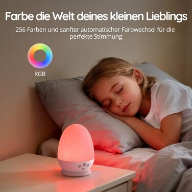 Нічник JolyWell для дітей з генератором білого шуму, RGB-нічник з регульованою яскравістю для немовлят, 3 колірні температури, плавне регулювання яскравості, дитячий нічник з 18 типами білого шуму, з таймером та зарядкою через USB-C