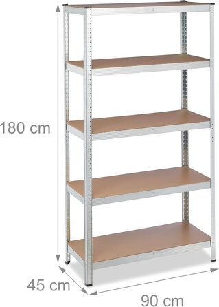 Міцний стелаж Relaxdays, 2 шт., розміри В/Ш 180x90x45 см, вантажопідйомність 1325 кг, 5 полиць, для комори, підвалу та гаража, сталь, МДФ, оцинкований