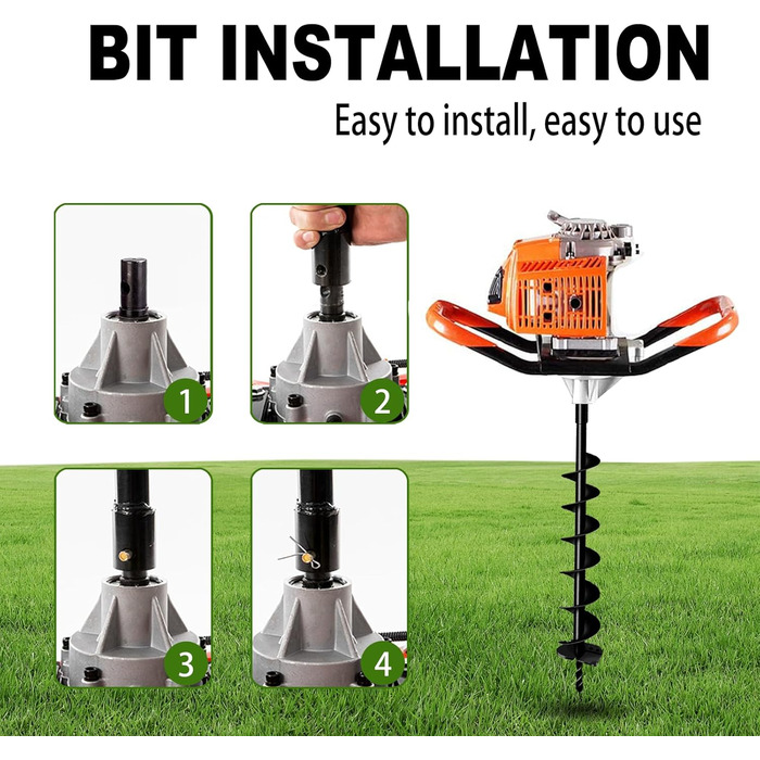 Садовий бурильник для стовпів, 4 фути, ручний, з гострими міцними лопатями, 31,5 дюйми для швидкої посадки цибулин, розсади та встановлення стовпів (діаметр 10 см)