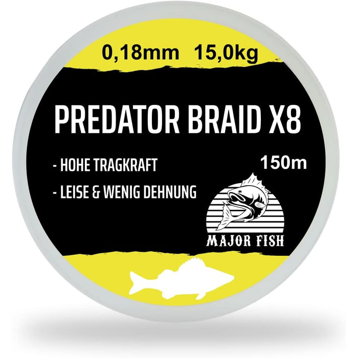 Волосінь Major Fish Predator Braid 8-жильна плетена Lemon Yellow 150 метрів