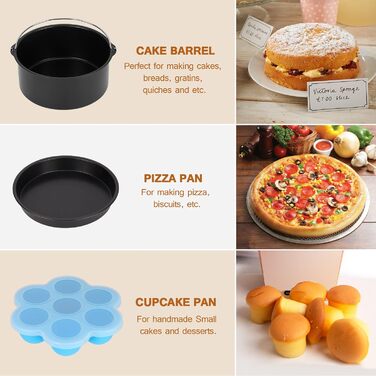 Аксесуари для фритюрниці Wodasi, Аксесуари для фритюрниці 3.5 л Набір аксесуарів із шести предметів, Air Fyer для всіх брендів, форма для мафінів, форма для піци, форма для випічки, решітка для приготування на пару, силіконовий килимок, решітка для гриля