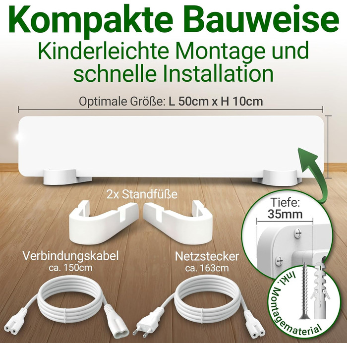 Протипліснявий обігрівач зі спеціальною інфрачервоною захисною мембраною - Знищує плісняву особливо енергоефективним та безхімічним способом на стінах, шпалерах, у ванних кімнатах та підвалах - Anti Mold Dry 50 Вт (50x10x1,3 см)