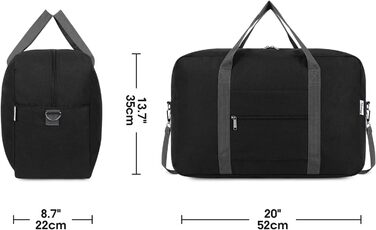 Ручна поклажа Narwey для літака, складна дорожня сумка, жіноча сумка для вихідних, спортивна сумка, жіноча та чоловіча ручна валіза, велика 40 л (чорна) A-black 40 л