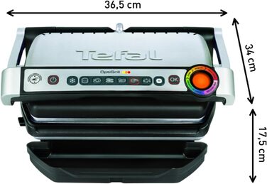 Контактний гриль Tefal OptiGrill, 6 програм, індикатор рівня приготування, знімні пластини, ручний режим, електрогриль, нержавіюча сталь, GC705D16 стандартна нержавіюча сталь-чорний