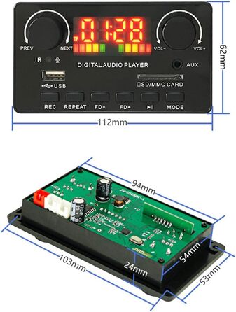 Модуль плати Fenteer Аудіомодуль V5.0, Jq-D125BT, підтримка запису в режимі вільні руки, аудіоплеєр 2x40 Вт без втрат MP3 WMA WAV Ape