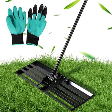 Вирівнювальний граблі Rasen Rakel з нержавіючої сталі для видалення піску та підсипки газону, 75x25 см, ручка 200 см - чорний