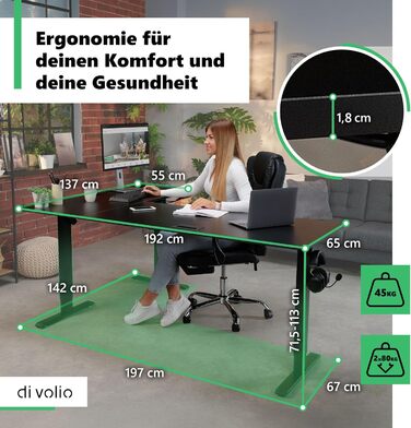 Кутовий письмовий стіл di volio з регульованою висотою, електричний TRANI Міцний електричний стіл Регульована висота з 2 двигунами, функція пам&39яті для домашнього офісу (чорний, правий Д 197 см/Д 142 см) Чорний правий Д 197 см/Д 142 см