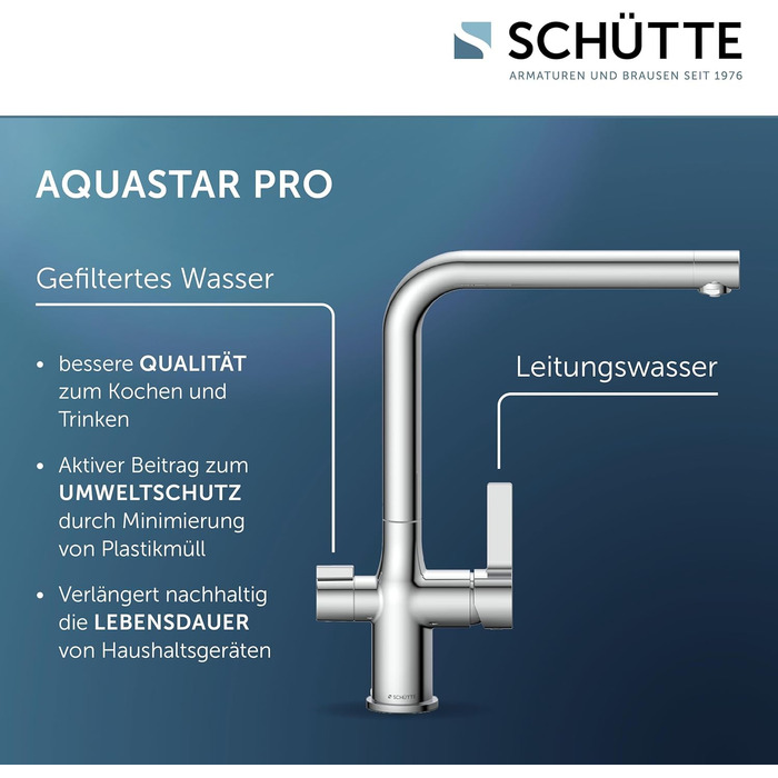 Змішувач для питної води з системою фільтрів, 3-ходовий змішувач для кухні, змішувач осмосу, змішувач для кухні з фільтром для води від вапняних залишків і важких металів, хром, 99800 AQUASTAR PRO