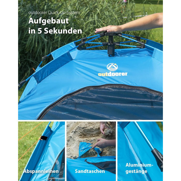 Автоматичний пляжний намет Outdoorer UV 80 SunSnapper Alu Air - надлегкий пляжний намет із захистом від ультрафіолету 80, захистом від комах