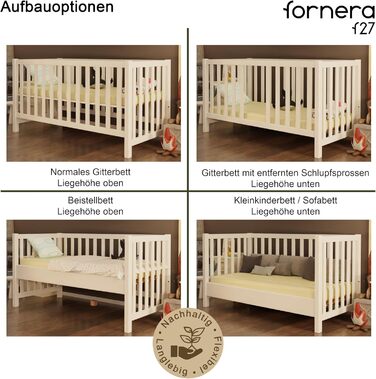 Дитяче ліжко з масиву дерева/для малюків, дитяче ліжко з масиву дерева для хлопчиків та дівчаток, з високоякісною рейковою основою, регульована висота зі знімними рейками, 70x140 см (біле (лаковане), 140 x 70 см) Біле (лаковане) 140 x 70 см, 27