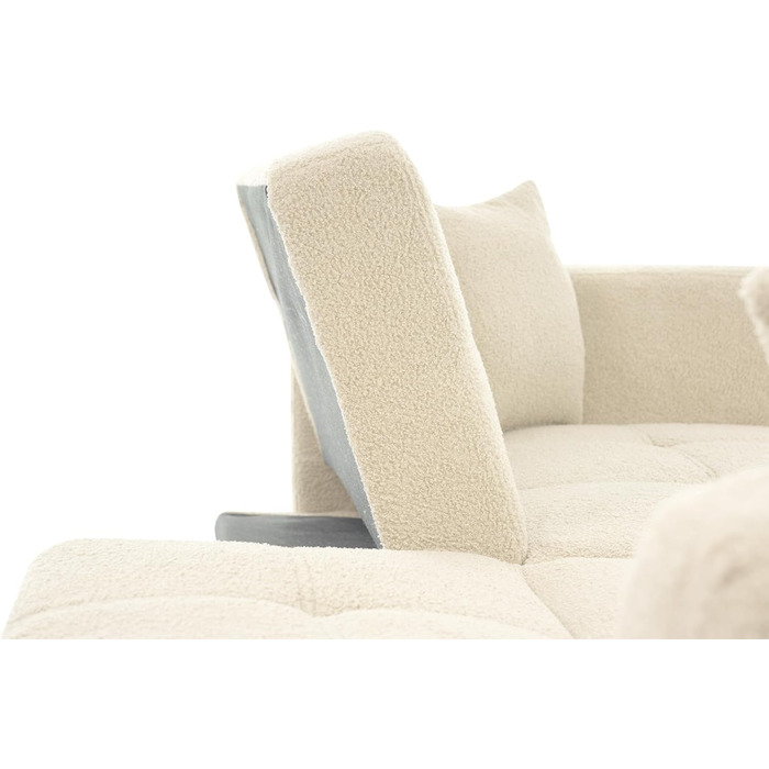 Диван-ліжко з регульованим кутом нахилу, золоті ніжки, подушки та бічні кишені для зберігання речей, бежевий