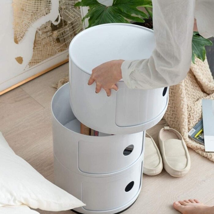 Кругла тумбочка для ліжка, контейнер з 2/3/4 відділеннями, сучасна тумбочка з шухлядами та розсувними дверима, для спальні, багаторівнева пластикова тумбочка, модуль для зберігання, комод кольору кмину, 2 рівні, 2/3/4