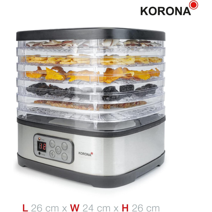 Дегідратор з формою для мюслі 5 рівнів Сушить фрукти, м'ясо, рибу, зелень Таймер 8-72 години Силіконова форма для батончиків мюслі Не містить бісфенолу А Світлодіодний дисплей, 57011