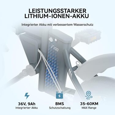 Складаний електровелосипед ESKUTE F100, 14-дюймовий електричний велосипед із USB-портом для зарядки мобільних телефонів, 250 Вт, що відповідає стандартам ЄС, вбудований акумулятор 36 В 9 Аг, запас ходу до 35-60 км, темно-сірий