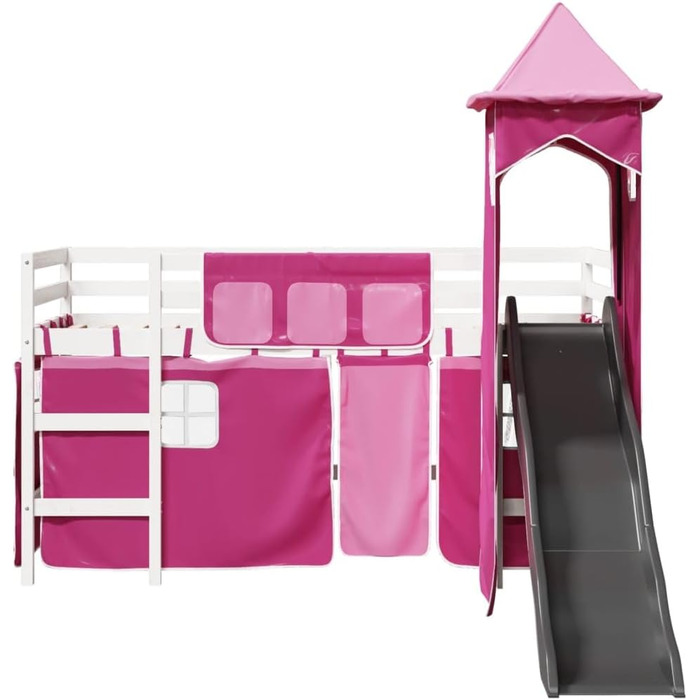 Дитяче ліжко-горище з вежею рожеве 90x200 см з масиву сосни