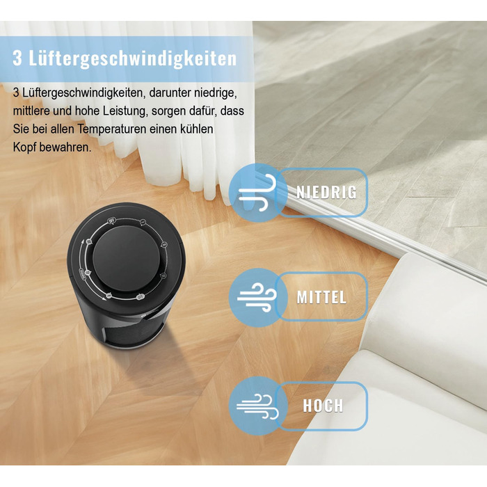 Настільний вентилятор PureMate Mini з 3 швидкостями обертання, автоматичне коливання на 70, невелика висота вентилятора 33 см, іде