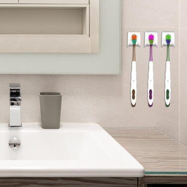 Настінний тримач для зубних щіток Mabor, 4 упаковки, без свердління, тримач для зубних щіток із кришкою, органайзер для зубних щіток, самоклеюча підставка для зберігання зубних щіток для ванної кімнати