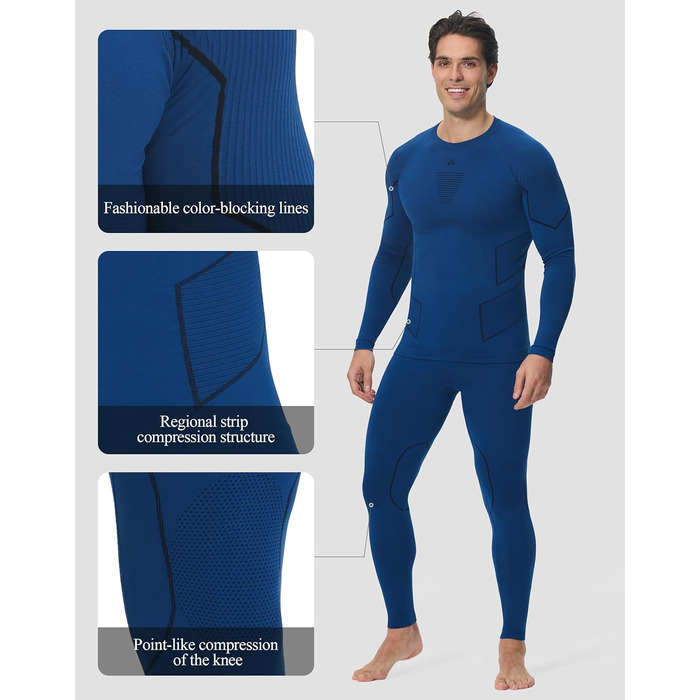 Чоловічий комплект термобілизни Pioneer Camp - дихаючий та теплий матеріал, безшовний, ідеально підходить, функціональна білизна, лижна білизна - підходить для різних видів спорту та дозвілля, темно-синій L