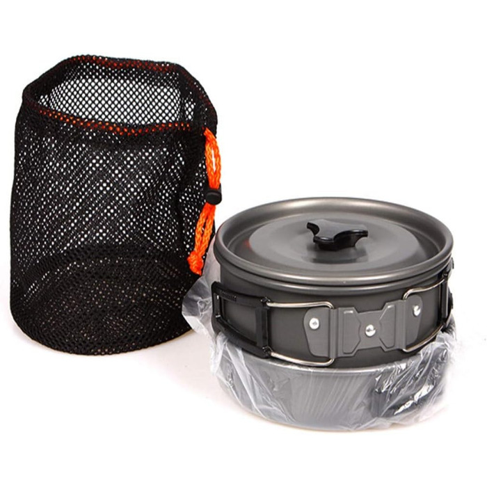 Набір похідного посуду JZK для кемпінгу на 2-3 особи складаний каструльний набір, каструля з ручкою, сковорода, чайник, алюмінієвий, для пікніків, кемпінгу та походів