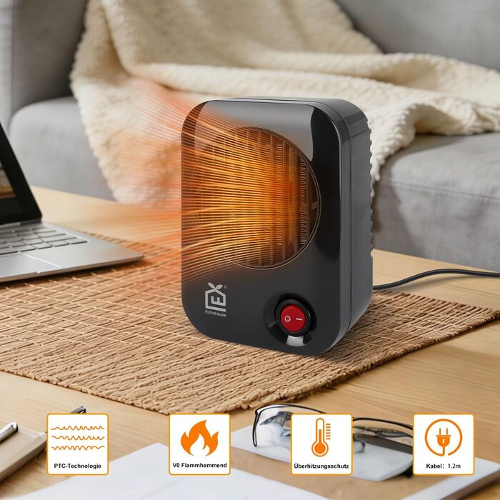 Міні-електричний вентилятор-обігрівач 600 Вт, невеликий настільний PTC-обігрівач із захистом від перегріву та захистом від полум&39я V0, компактний електричний радіатор для офісу, столу, спальні та журнального столика