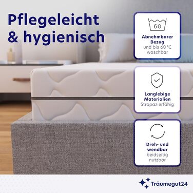 Матрац Trumegut24 з пружинами Pocket Spring 90 x 200 см Висота 21 см Розмір та жорсткість можна вибрати 7-зонна система для ергономічного сну Сертифіковано Oeko-TEX Матрац, що згортається (90x200, H2&H3) 90 x 200 см H2&H3