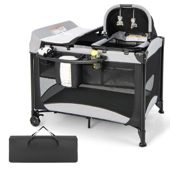 Дорожнє ліжечко для немовлят з матрацом, ліжечко Side-by-Side з колискою та пеленальний килимок, комплект дитячого ліжка для новонароджених та немовлят до 36 місяців, 110 x 78 см